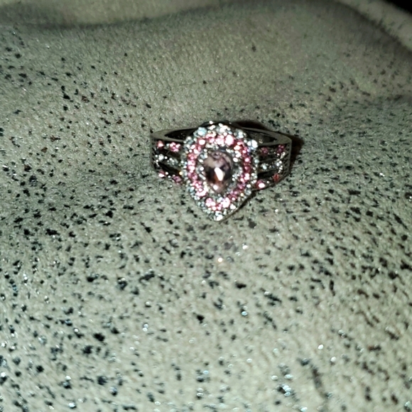 .925 SILVER TEARDROP PINK SAPPHIRE ZIRCONIA COCKTAIL RING SIZE 6 c - Picture 3 of 5